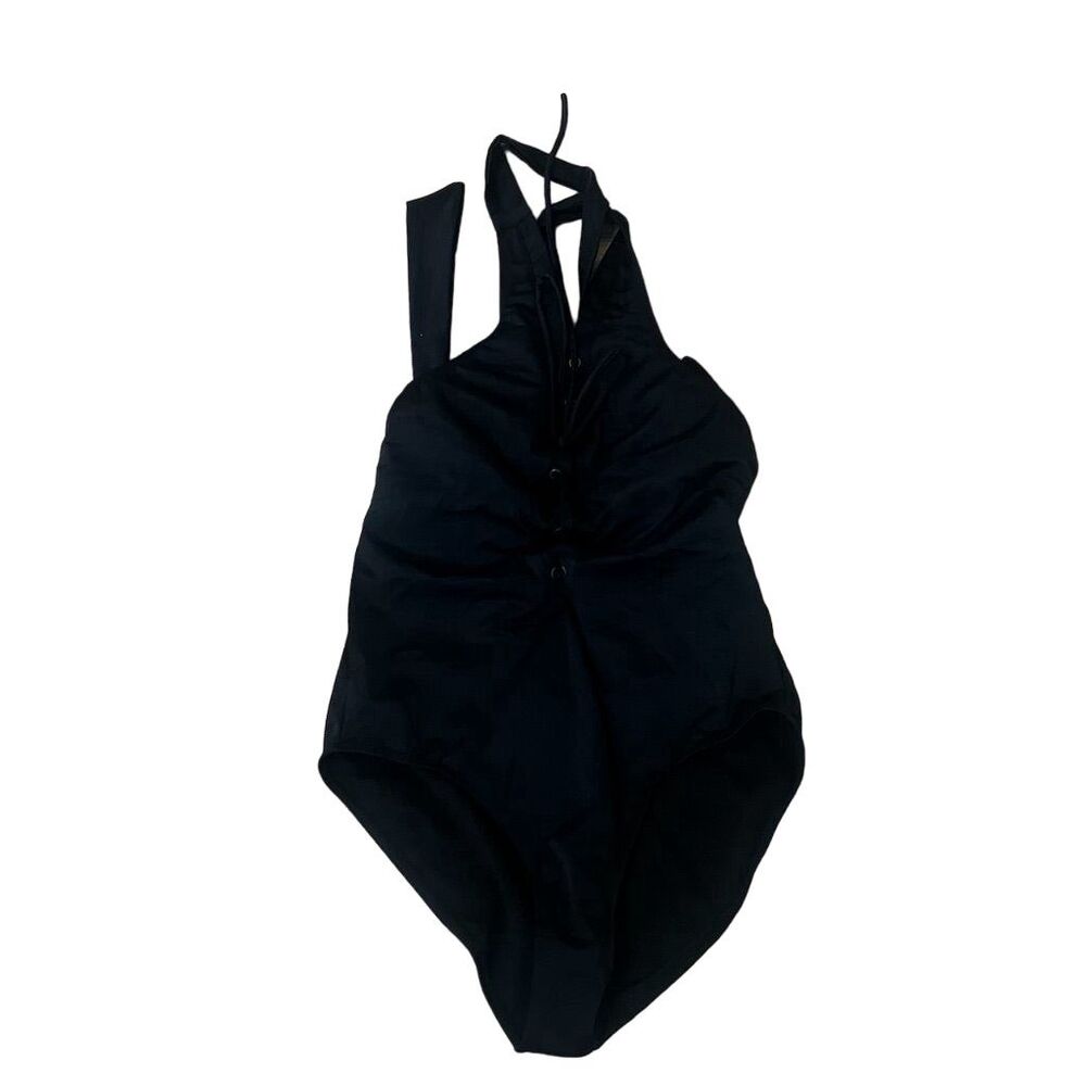 Ashley Graham x Swimsuits Black One Piece Swimsuit Size 10 Halterneck Ruched